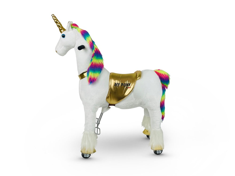 Unicorn Pet-ride Goud met rainbow-manen
